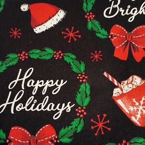 Festive Holiday Fabric with Red and Green Wreath Design Fat Quarter Set Of 3